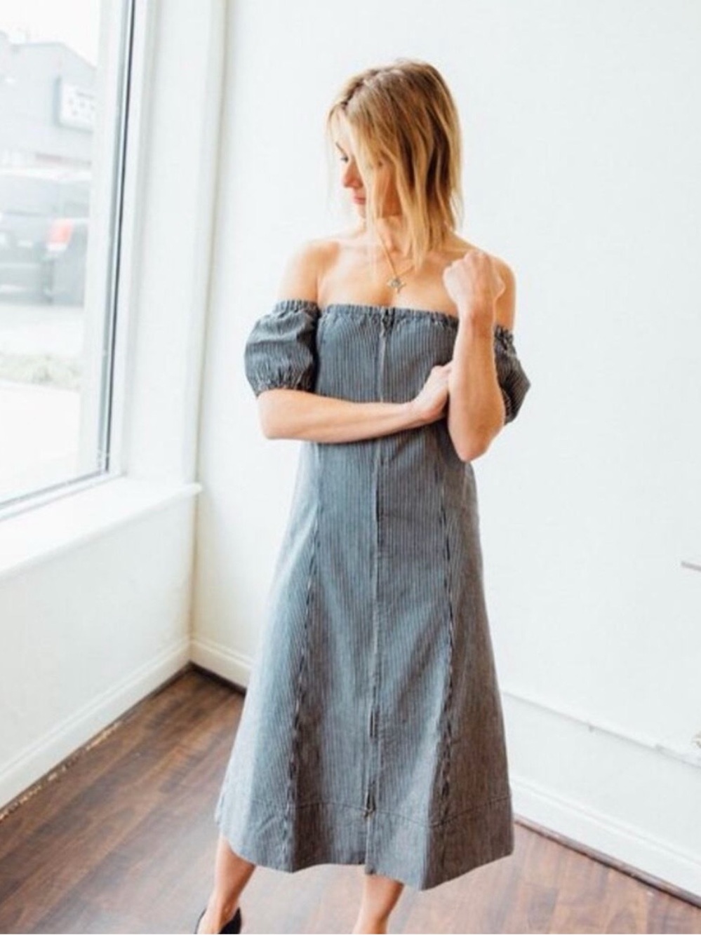 Apiece Apart - Blue Isla Mujeres Off The Shoulder Denim Dress NEW